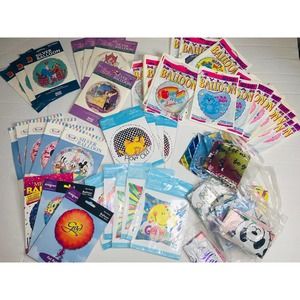 Big Lot of 55 Mylar Balloons Assorted Themes Disney Boy Girl Get Well Mickey NOS